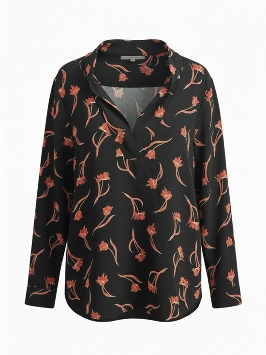 Chaus Tops - Chaus Floral V-Neck Tab Sleeve Blouse in Black with Red Print